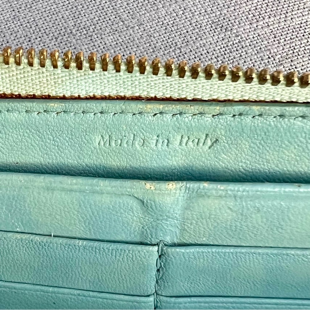 Celine Bi-color Large Zipped Leather Wallet Tiffany blue and Black - Picture 5 of 10